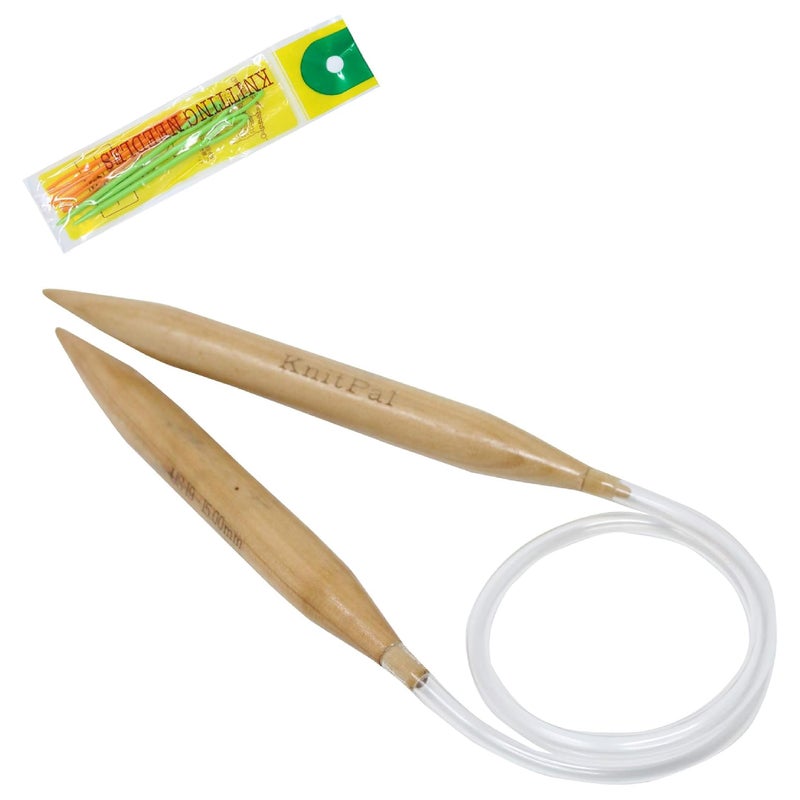 KnitPal 60-inch (150cm) Thick Oak Wooden Circular Knitting Needles with Cable Size 19 - Large Knitting Needles for Chunky Yarn with eBook - US Size 19 (15mm) - Image 1